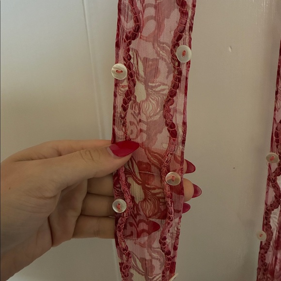 NWT Chan Luu Fringe Skinny Pink Floral Beaded Button Scarf - Picture 4 of 7